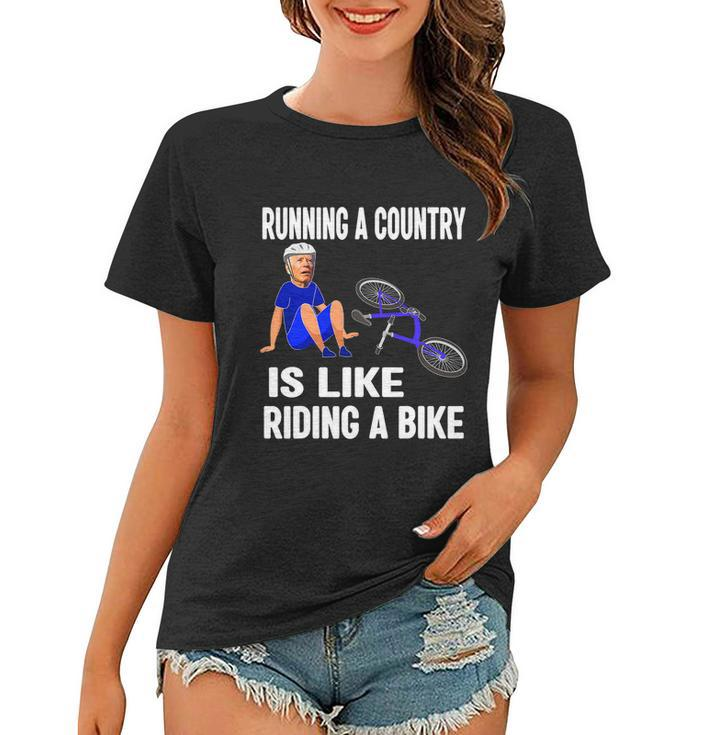 Biden Falls Off Bike Joe Biden Falling Off His Bicycle Funny Meme Women T-shirt