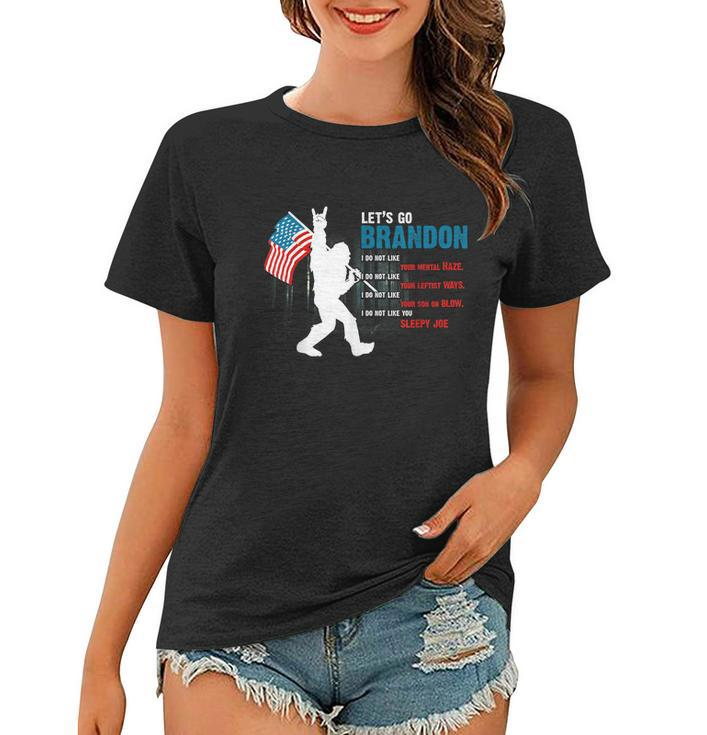 Biden Funny Bigfoot Sayings Usa Flag For Sasquatch Believe Women T-shirt