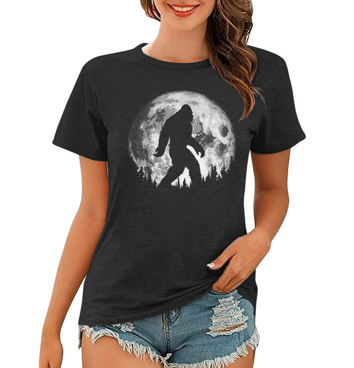 Bigfoot Night Stroll Cool Full Moon Night & Trees Sasquatch  Women T-shirt
