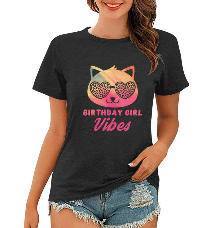 Birthday Girl Vibes Colorful Funny Cat Kitty Leopard Eyes Girls Women T-shirt