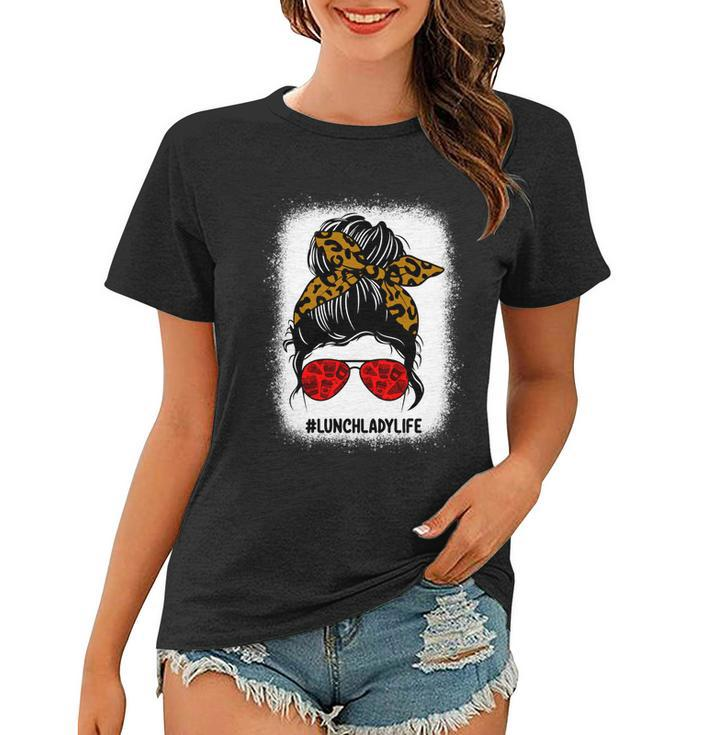 Bleached Lunch Lady Messy Bun Hair Leopard Print Sunglasses Cool Gift Women T-shirt