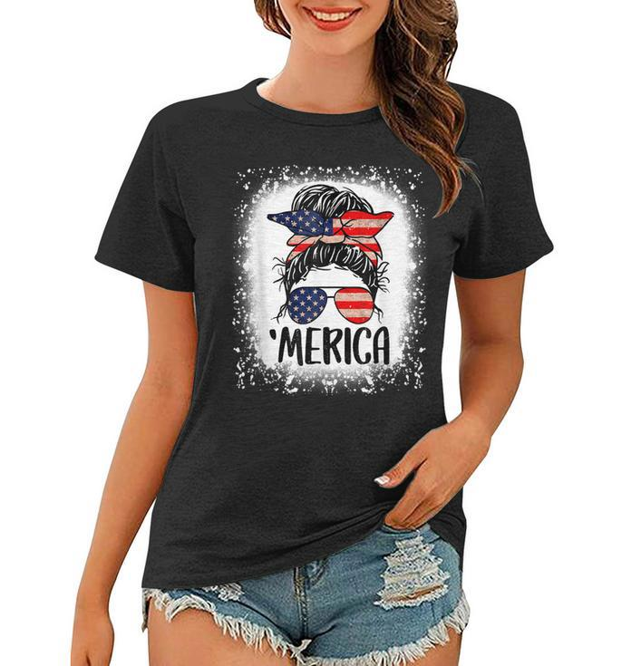 Bleached Merica 4Th Of July Girl Sunglasses Messy Bun  Women T-shirt