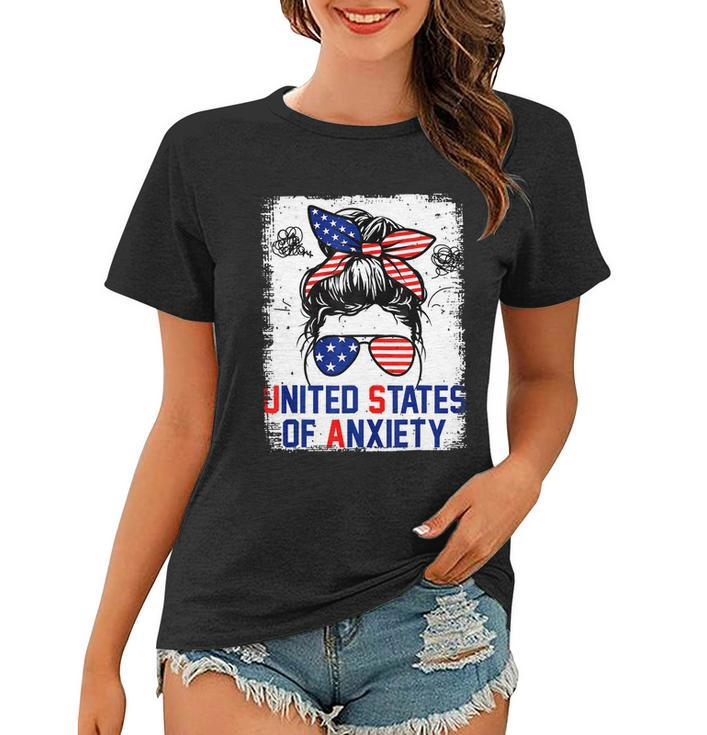 Bleached Messy Bun Funny Patriotic United States Anxiety Women T-shirt