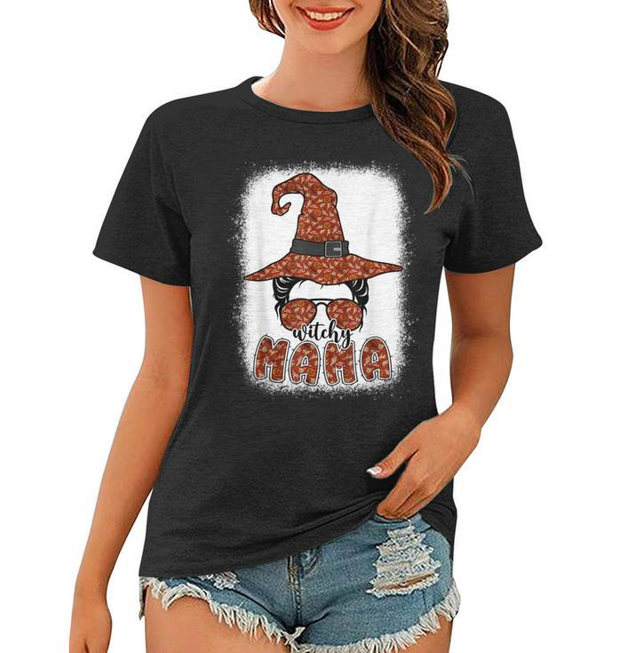 Bleached Witchy Mama Halloween Messy Bun Witch Mom Spooky  Women T-shirt