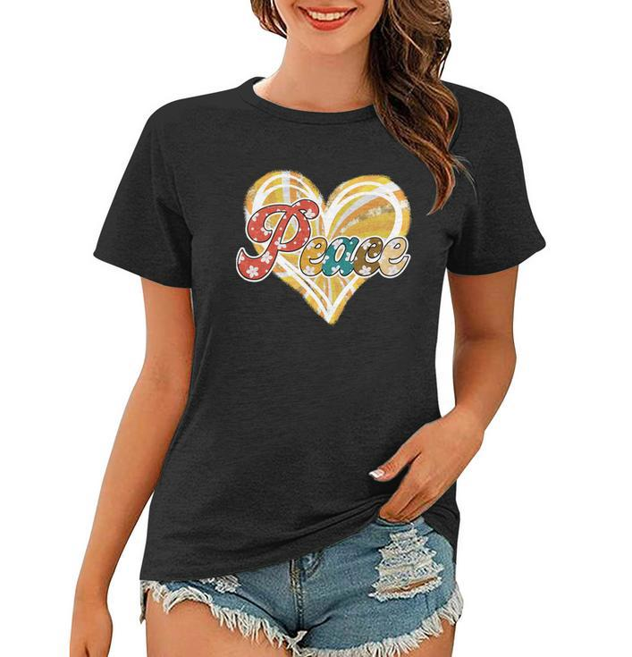 Boho Vintage Peace Heart Retro Custom Women T-shirt