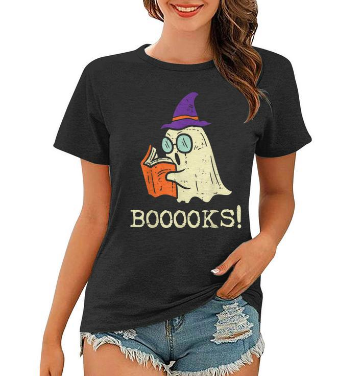 Books Ghost Boo Funny Reading Halloween Teacher Librarian  Women T-shirt
