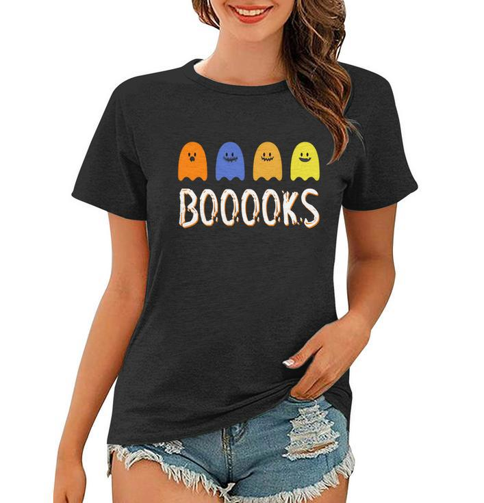 Books Spooky Ghost Funny Halloween Graphic Design Printed Casual Daily Basic V2 Women T-shirt - Thegiftio