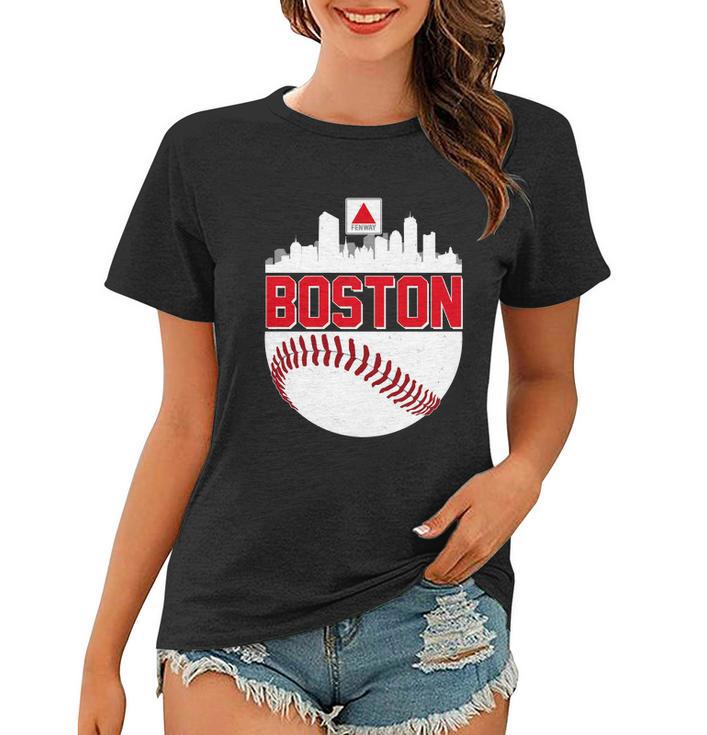 Boston Skyline Fenway Baseball Sports Logo Tshirt Women T-shirt