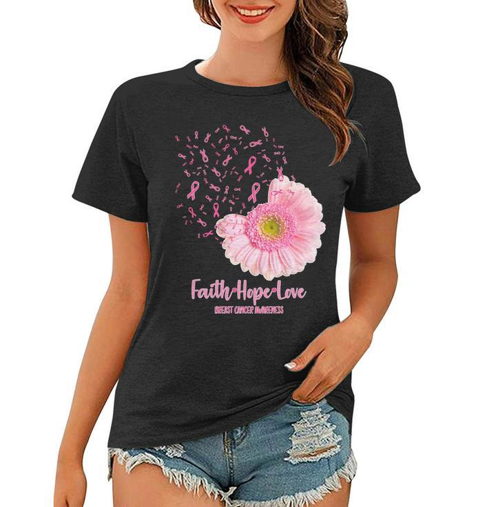 Breast Cancer Awareness Flowers Ribbons Women T-shirt