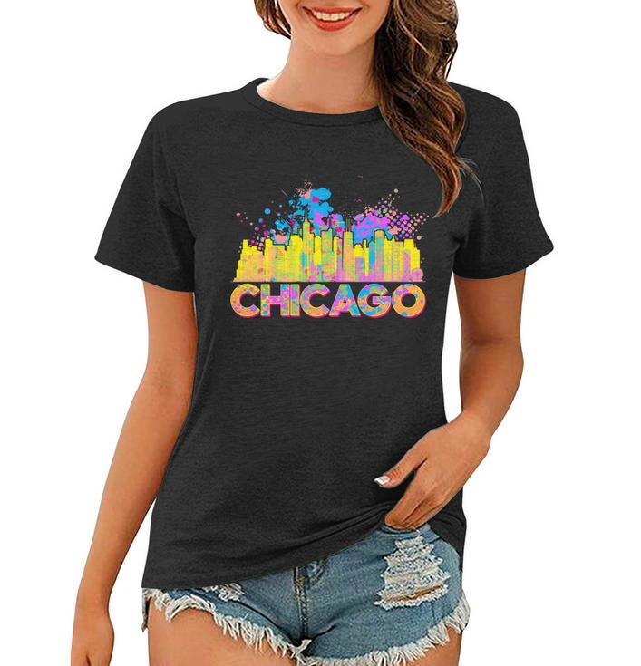 Colorful Chicago Skyline Paint Women T-shirt