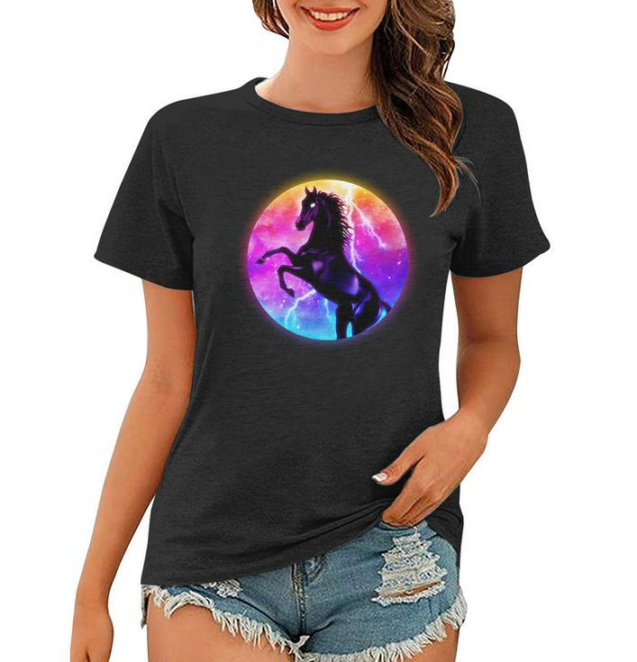Colorful Retro 80S Eighties Lightning Galaxy Horse Women T-shirt