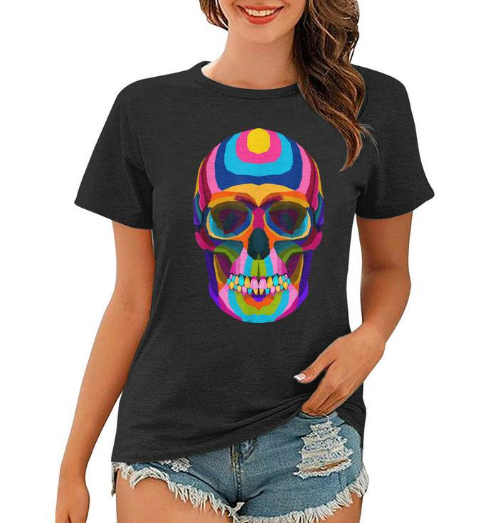 Colorful Sugar Skeleton Scull Halloween Party Costume   Women T-shirt