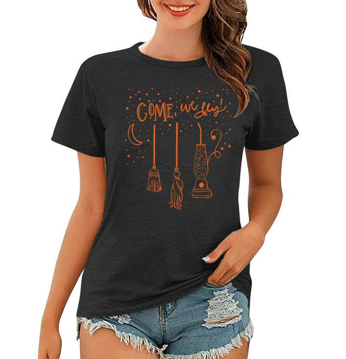 Come We Fly Basic Witch Broom Happy Halloween  Women T-shirt
