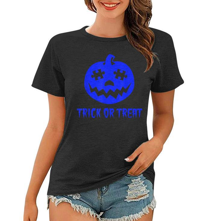 Cool Trick Or Treat Blue Autism Awareness Pumpkin Halloween  Women T-shirt