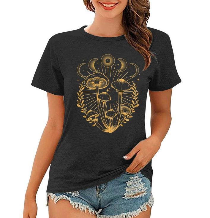 Cool Vintage Mushrooms And Moon Phases Tshirt Women T-shirt