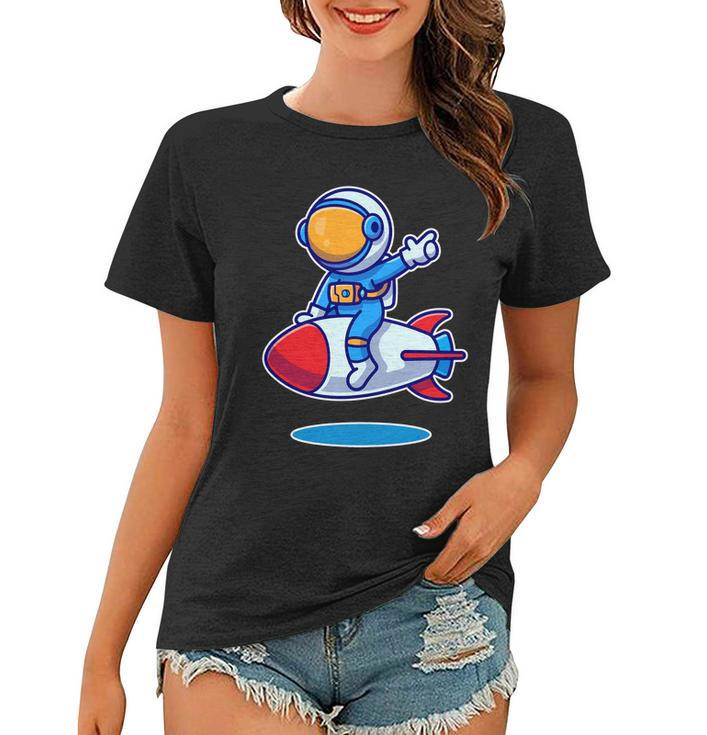 Cute Astronaut On Rocket Cartoon Women T-shirt