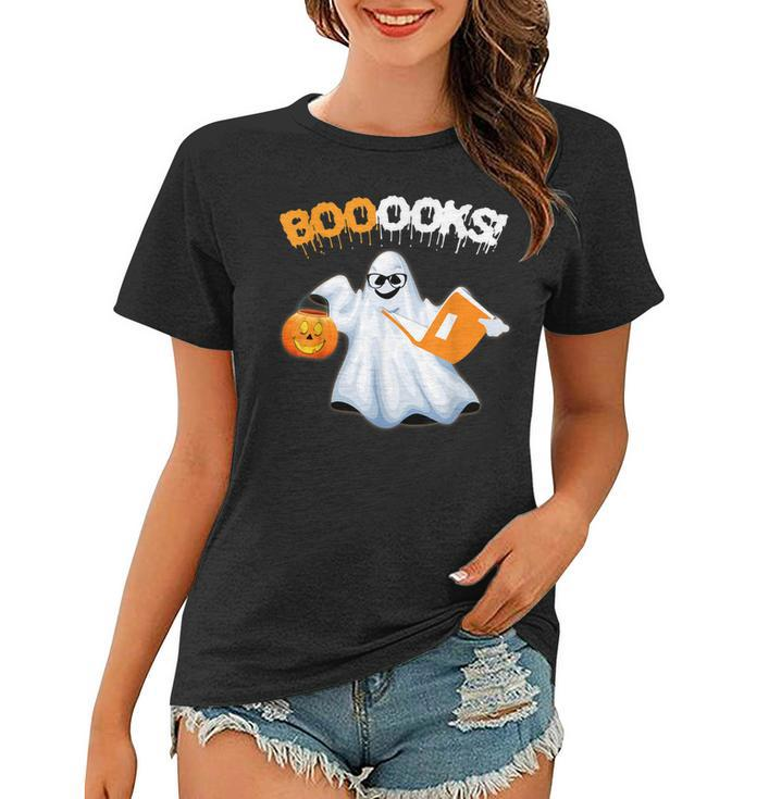 Cute Booooks Ghost Boo Read Books Library Teacher Halloween  Women T-shirt