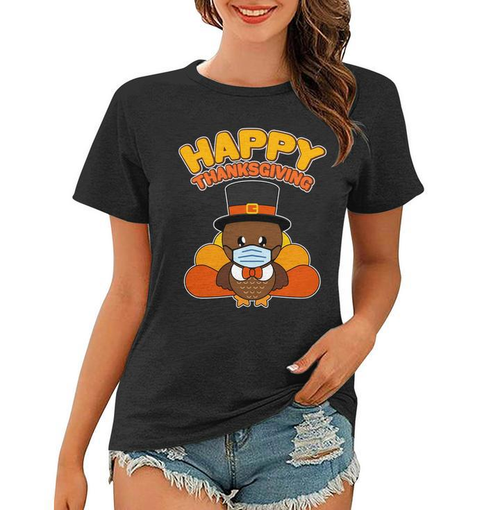 Cute Happy Thanksgiving Quarantine Turkey Mask Tshirt Women T-shirt