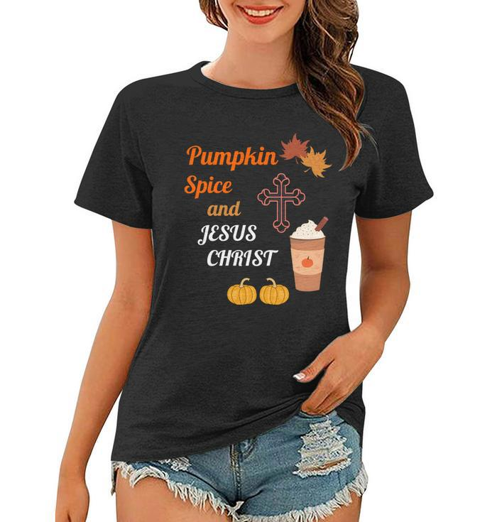 Cute Pumpkin Spice And Jesus Christ Fall Design  Graphic Design Printed Casual Daily Basic V2 Women T-shirt