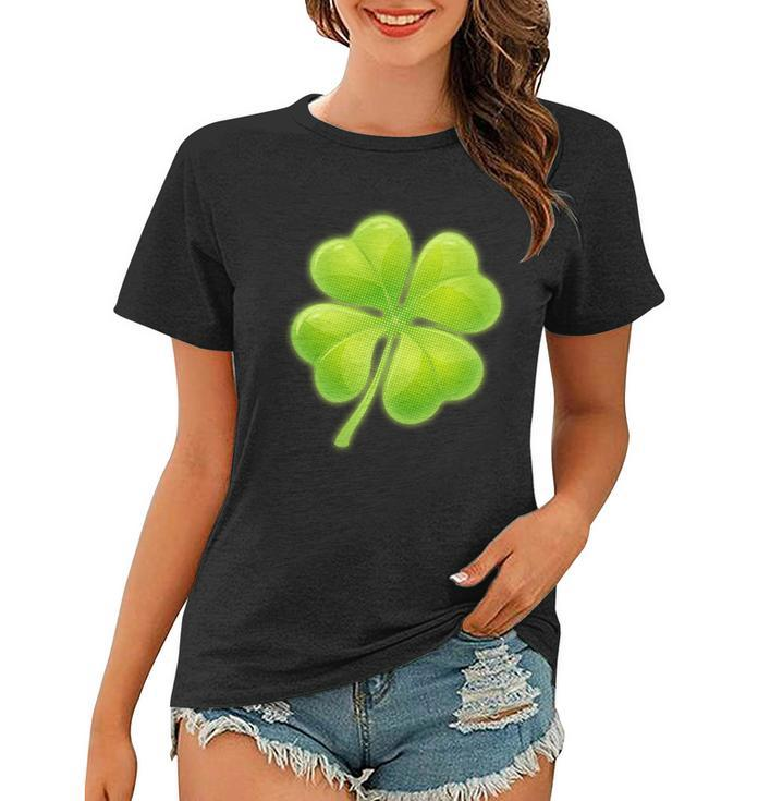 Cute St Patricks Day Lucky Glowing Shamrock Clover Women T-shirt