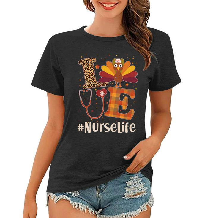 Cute Thanksgiving Nurselife Fall Patterns Nurse Turkey Tshirt Women T-shirt