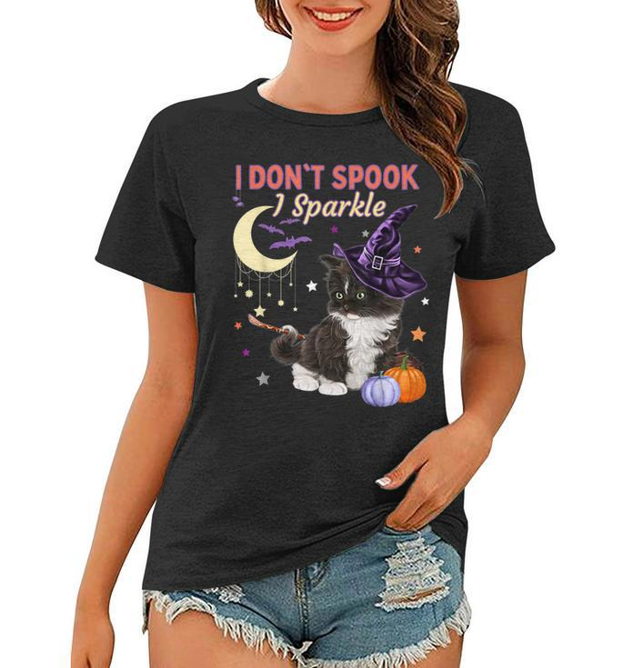 Cute Witch Cat Funny Halloween Kitty Cat Costume Witch Hat  Women T-shirt