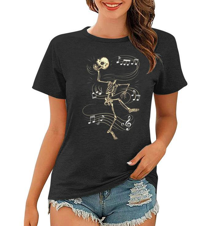 Dancing Skeleton Music Notes Skull Halloween Dance Of Death  Women T-shirt