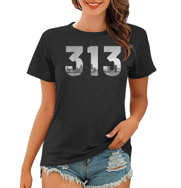 Detroit 313 Area Code Skyline Michigan Vintage  V2 Women T-shirt