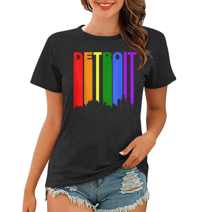 Detroit Michigan Rainbow Skyline Lgbt Gay Pride  Women T-shirt