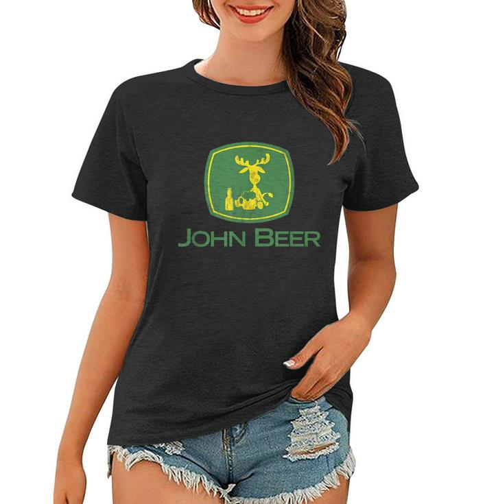 Distressed S Funny Tractor John Beer Deer Farmer Tshirt Women T-shirt