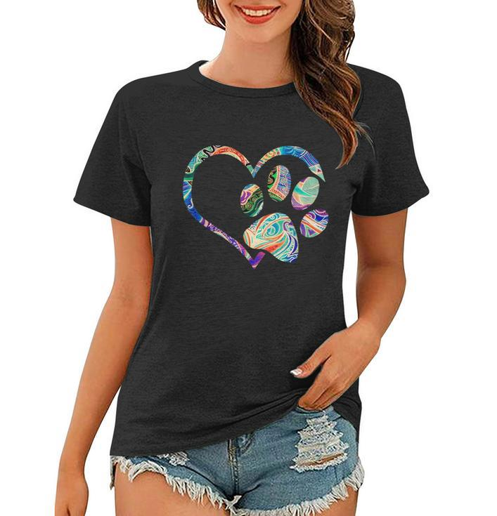 Dog Paw Print Tie Dye Rainbow Dog Lover Rescue Retro S Women T-shirt