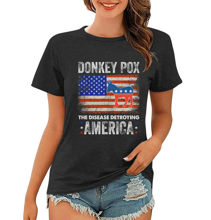 Donkey Pox The Disease Destroying America Usa Flag Funny Anti Biden Women T-shirt