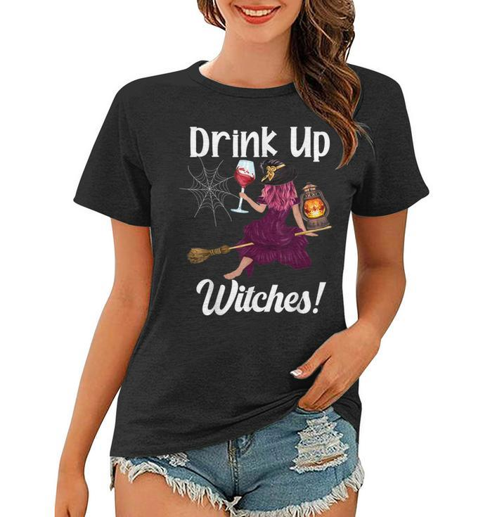 Drink Up Witches Funny Witch With Big Wine Glass Halloween  Women T-shirt