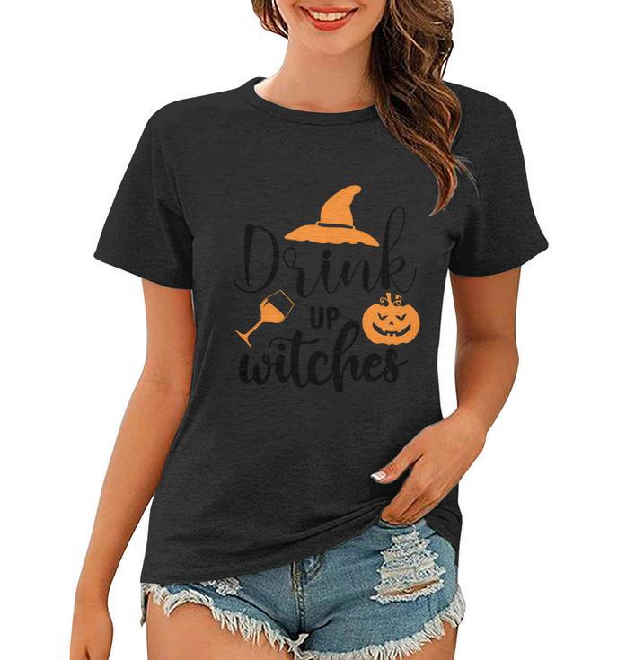 Drink Up Witches Witch Hat Pumpkin Halloween Quote Women T-shirt