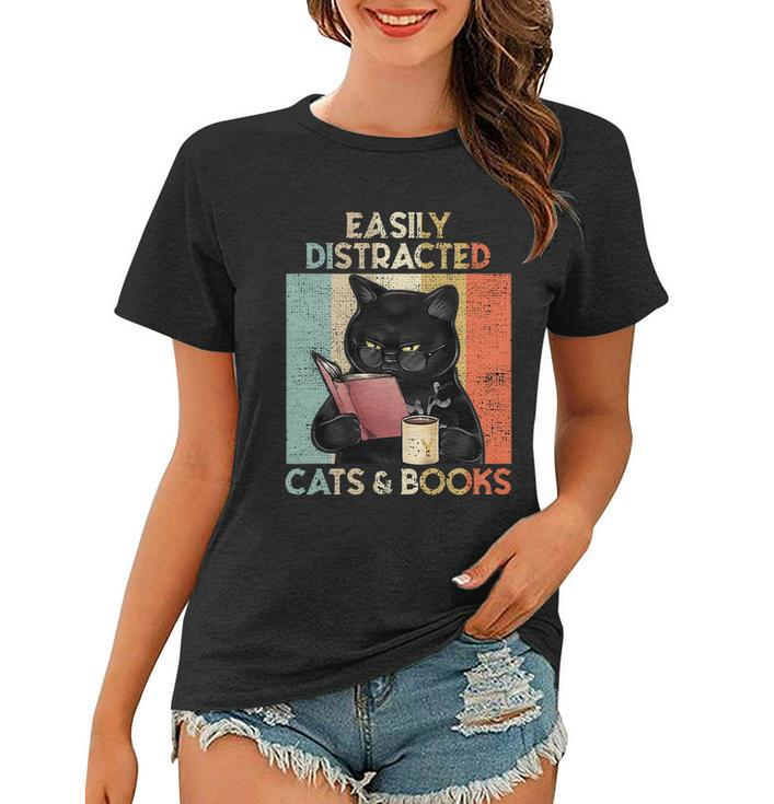 Easily Distracted By Cats And Books For Cat Lovers Women T-shirt
