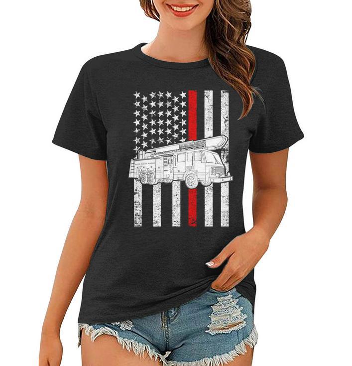 Fire Truck American Firefighter Thin Red Line Flag Tshirt Women T-shirt