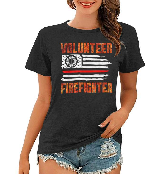 Firefighter Red Line Flag Fireman Wife Girlfriend Volunteer Firefighter Women T-shirt