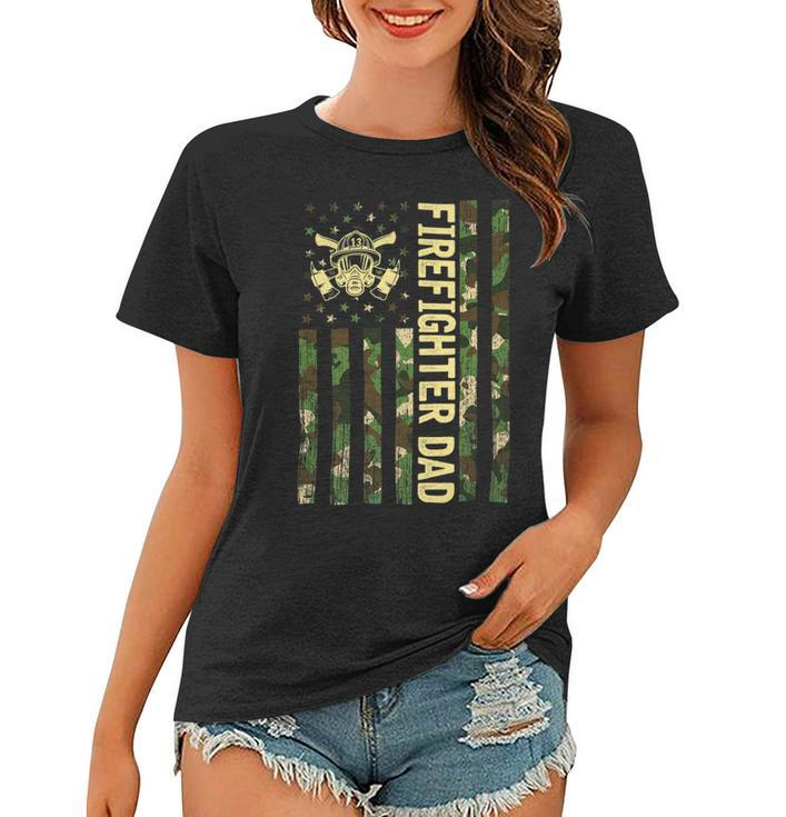 Firefighter Retro Camouflage Usa Flag Firefighter Dad Fathers Day V2 Women T-shirt