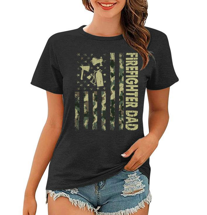 Firefighter Usa Flag Camouflage Firefighter Dad Patriotic Fathers Day Women T-shirt