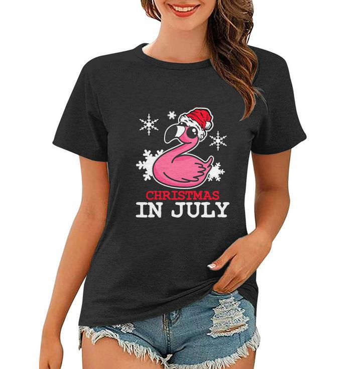 Flamingo Funny Christmas In July Snowflakes Women T-shirt