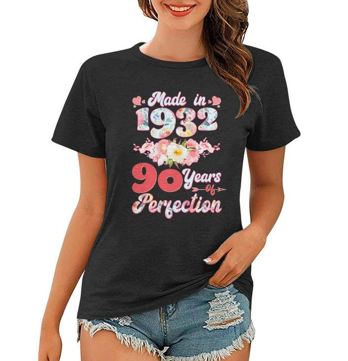Flower Floral Made In 1932 90 Years Of Perfection 90Th Birthday Graphic Design Printed Casual Daily Basic Women T-shirt