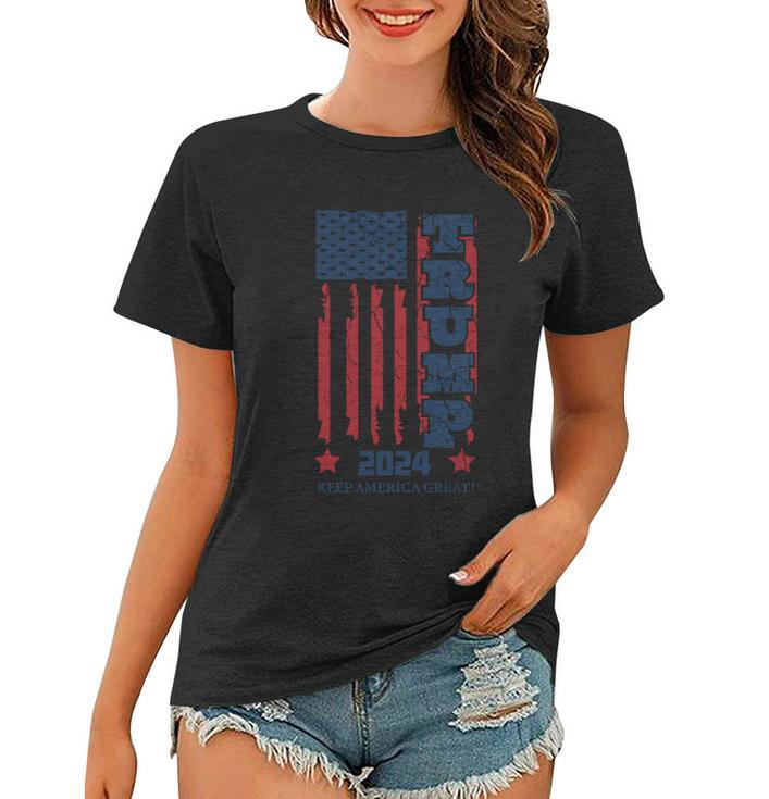 Funny Anti Biden Donald J Trump Distressed Flag Pocket Women T-shirt