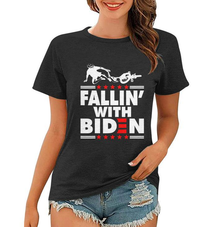 Funny Biden Falls Off Bike Joe Biden Fallin With Biden Women T-shirt