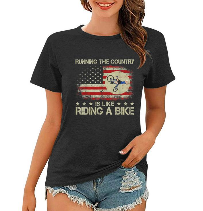 Funny Biden Falls Off Bike Running The Country Like Riding A Bike Women T-shirt