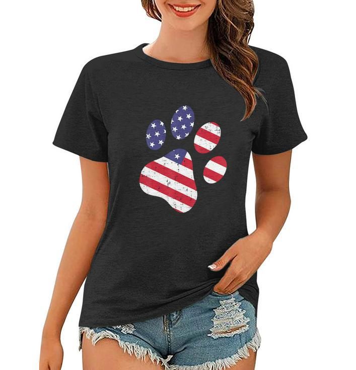 Funny Dog Paw American Flag Cute 4Th Of July Women T-shirt