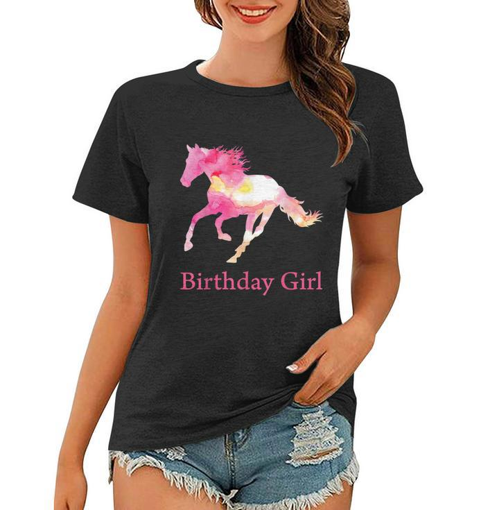 Funny Gift For Girls Kids Birthday Pink Watercolor Horse Gift Women T-shirt
