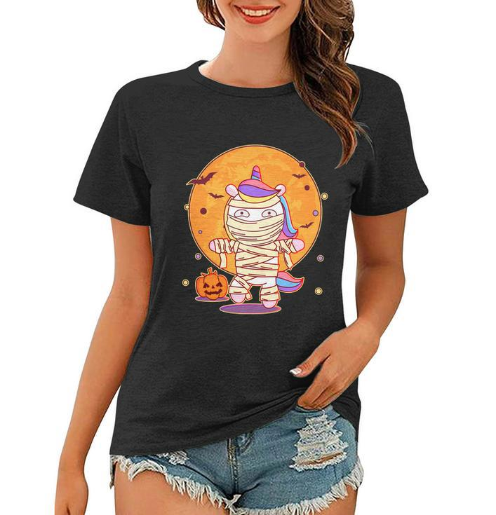 Funny Halloween Cute Halloween Cute Unicorn Mummy Graphic Design Printed Casual Daily Basic Women T-shirt