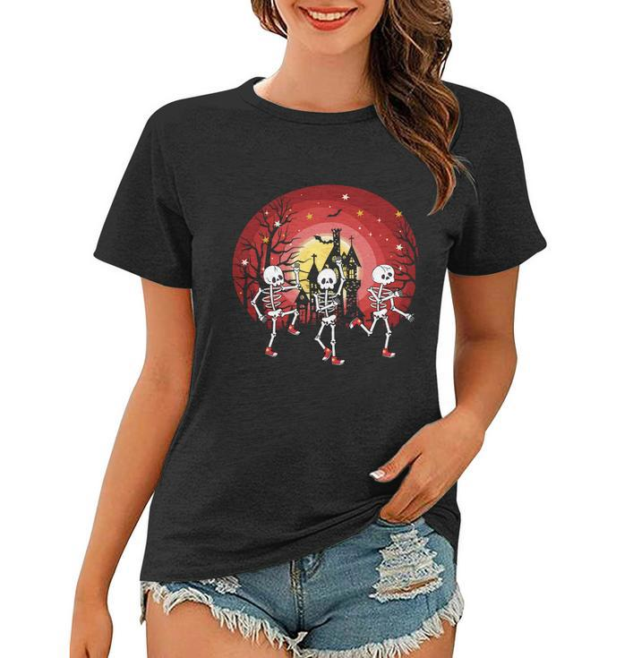 Funny Halloween Dancing Skeletons Funny Halloween Skeletons Min Graphic Design Printed Casual Daily Basic Women T-shirt