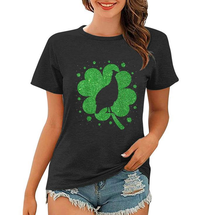 Funny Irish Shamrock Leaf Guinea Fowl Bird St Patricks Day Graphic Design Printed Casual Daily Basic Women T-shirt