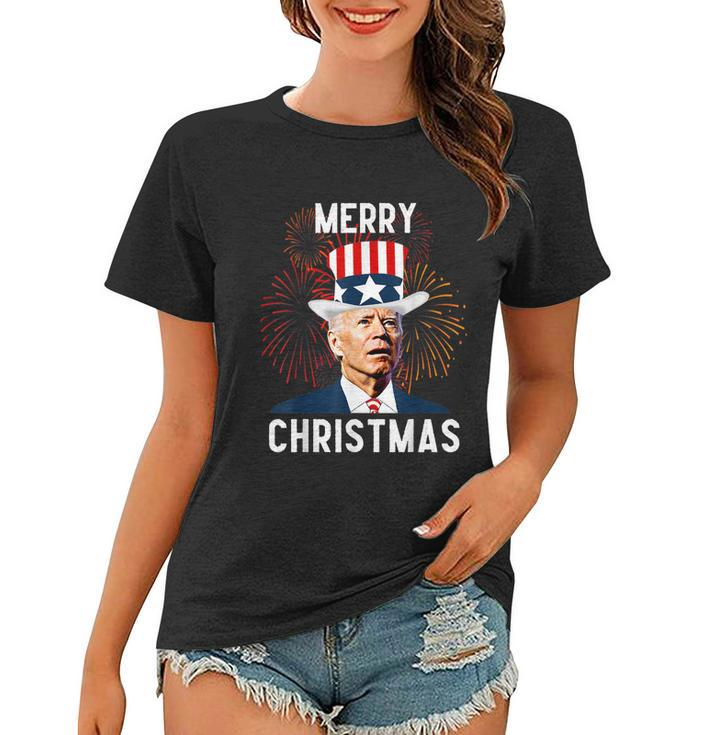 Funny Joe Biden Merry Christmas For Fourth Of July Tshirt Women T-shirt